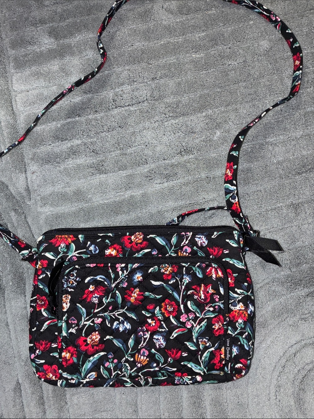 Vera Bradley Black Floral Crossbody with Red & Green Accents